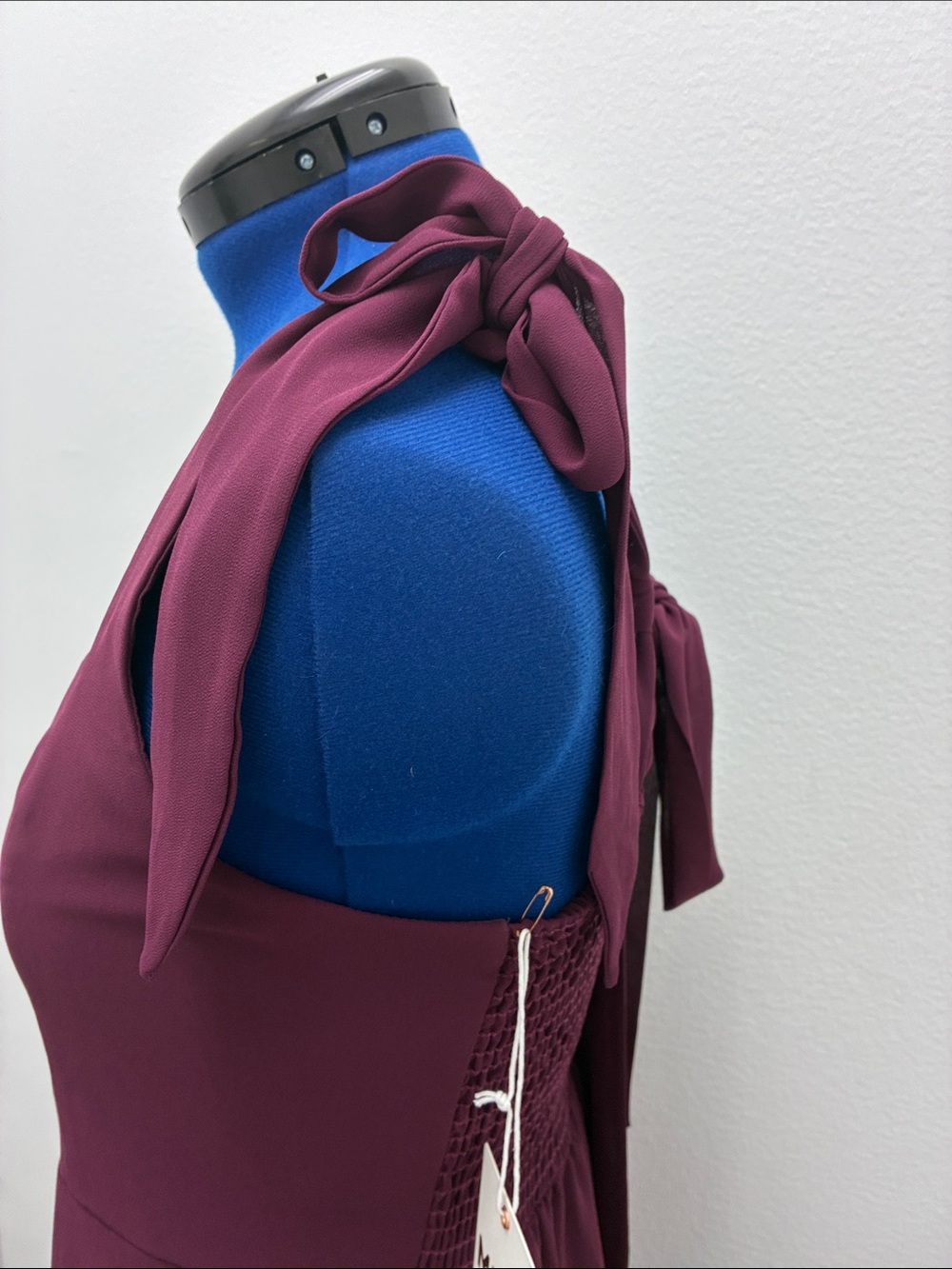 Women's Burgundy Tie-Shoulder Square-Neck Maxi Bridesmaid Dress - Picture 7 of 14